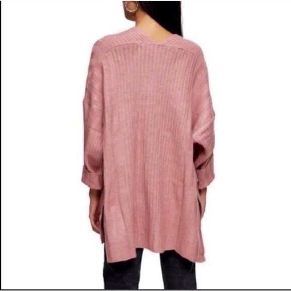 TOPSHOP Blush Pink Knit Ribbed Open Long Cardigan - Picture 3 of 7